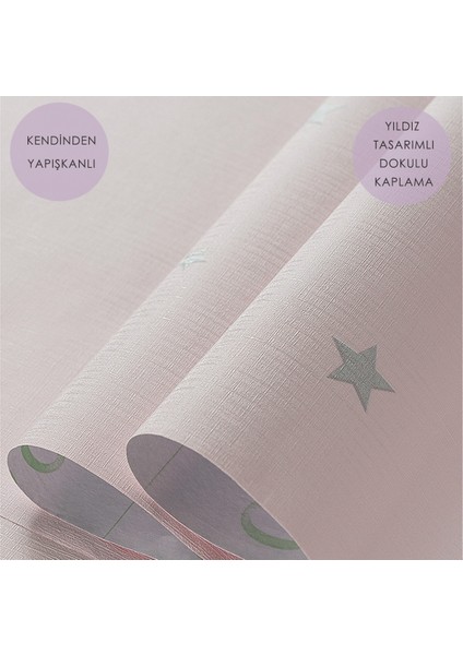 60CM×100CM Kendinden Yapışkanlı Yıldız Görünümlü Duvar Kağıdı Çocuk Odası Kaplama Dolap Pembe