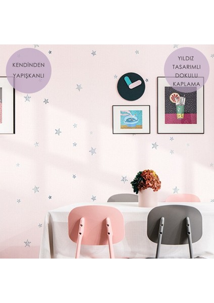 60CM×100CM Kendinden Yapışkanlı Yıldız Görünümlü Duvar Kağıdı Çocuk Odası Kaplama Dolap Pembe