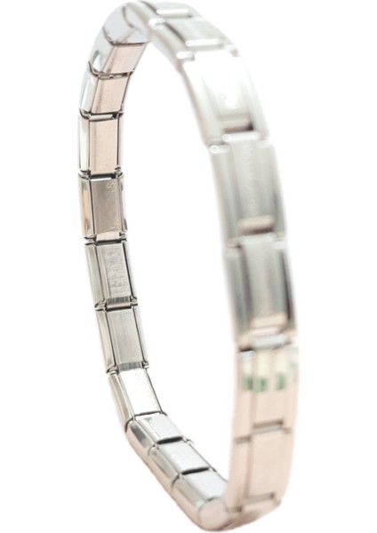 Çelik Bileklik İnce İtalyan Charm Model Unisex Birbirine Geçmeli 18 cm Gümüş (Silver)