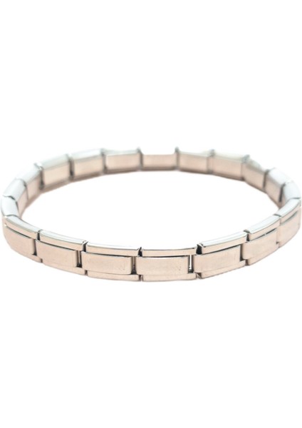 Çelik Bileklik İnce İtalyan Charm Model Unisex Birbirine Geçmeli 18 cm Gümüş (Silver)