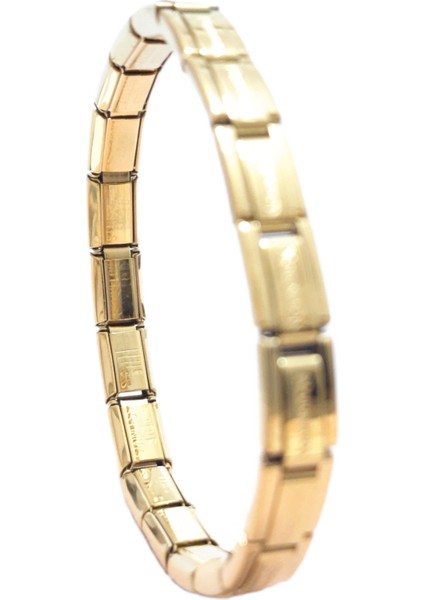 Çelik Bileklik İnce İtalyan Charm Model Unisex Birbirine Geçmeli 18 cm Altın Sarısı (Gold)
