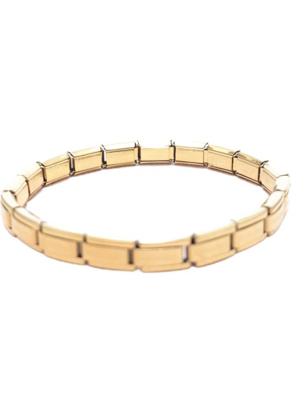 Çelik Bileklik İnce İtalyan Charm Model Unisex Birbirine Geçmeli 18 cm Altın Sarısı (Gold)