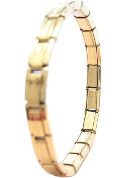 Çelik Bileklik İnce İtalyan Charm Model Unisex Birbirine Geçmeli 18 cm Altın Sarısı (Gold)
