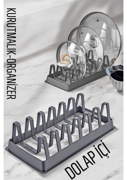 Tabak Düzenleyici Kurutmalık Dolap Içi Tencere Kapak Organizer Gri 721351
