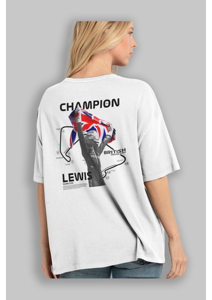 Lewıs H Sılverstone Arka Baskılı Oversize T-Shirt Erkek Kadın Unisex %100 Pamuk Bisiklet Yaka Tişort modelleri