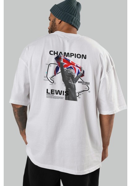 Lewıs H Sılverstone Arka Baskılı Oversize T-Shirt Erkek Kadın Unisex %100 Pamuk Bisiklet Yaka Tişort indirimleri