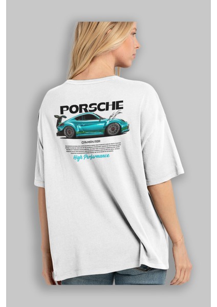 Porsche Cayman Rsr Arka Baskılı Oversize T-Shirt Erkek Kadın Unisex %100 Pamuk Bisiklet Yaka Tişort modelleri