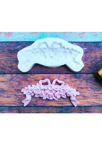 Kurdele Gül Çiçek Aplik Dekor 15CM Silikon Kalıp K-032