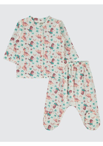 Kız Bebek Pijama Takımı 1-6 Ay Ekru