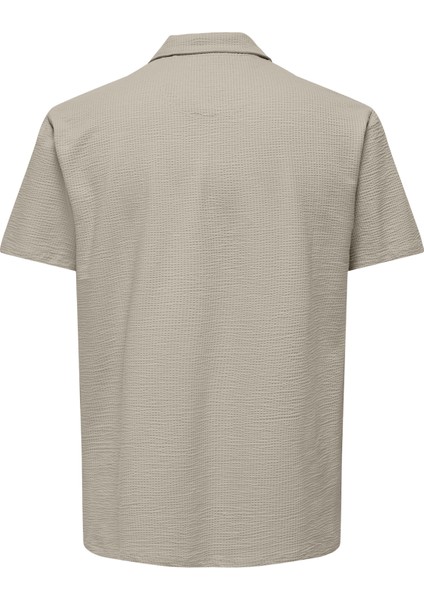 Düz Açık Bej Erkek Polo T-Shirt Onskıan Reg Seersucker Ss Polo