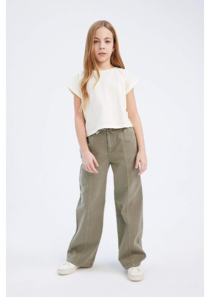 Kız Çocuk Boxy Fit Bisiklet Yaka Basic Düz Kısa Kollu Tişört C4511A825SM