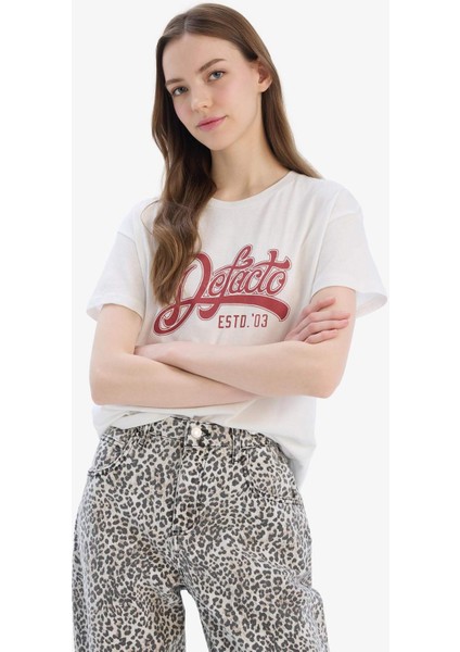 Regular Fit Bisiklet Yaka Baskılı Kısa Kollu Tişört F1209AX25SP
