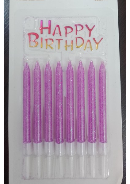 Doğum Günü Mumları, Doğum Günü Partisi Pasta Süslemeleri Için 8 Li Simli Mor Pasta Mumları