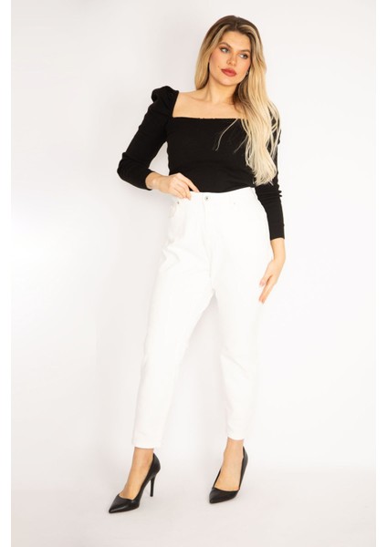 Kadın Kemik Yüksek Bel Likralı 5 Cep Kot Pantolon 65N35266 modelleri