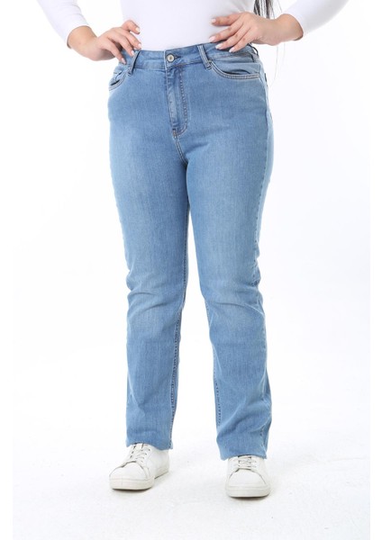 Kadın Büyük Beden Mavi Yüksek Bel 5 Cepli Likralı Kot Pantolon 65N38399