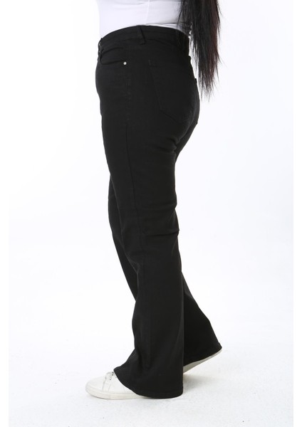 Kadın Büyük Beden Siyah Paça Fermuarlı Yüksek Bel Likralı Kot Pantolon 65N38411 fırsatları