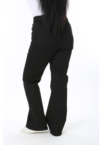 Kadın Büyük Beden Siyah Paça Fermuarlı Yüksek Bel Likralı Kot Pantolon 65N38411 indirimleri