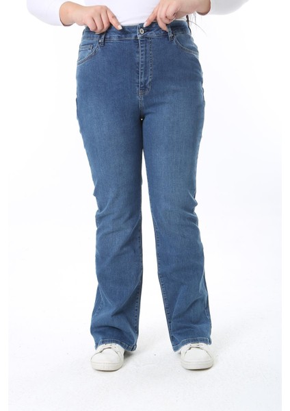 Kadın Büyük Beden Mavi Yüksek Bel 5 Cepli Likralı Kot Pantolon 65N38390 modelleri