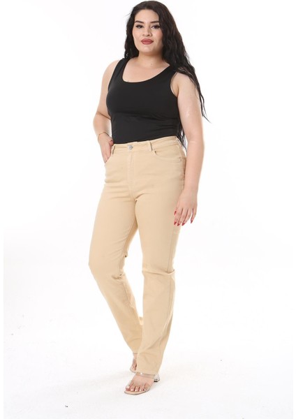 Kadın Büyük Beden Camel Yüksek Bel 5 Cepli Likralı Gabardin Pantolon 65N38731 fiyatları