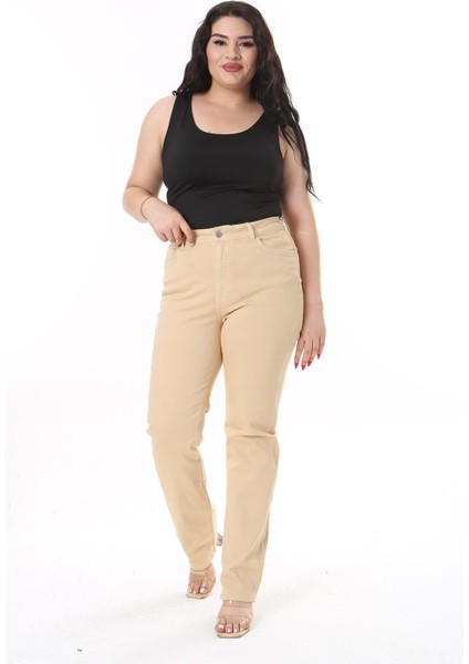 Kadın Büyük Beden Camel Yüksek Bel 5 Cepli Likralı Gabardin Pantolon 65N38731 fırsatları