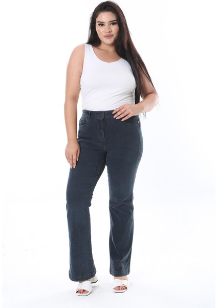 Kadın Büyük Beden Lacivert Yüksek Bel Likralı 5 Cep Kot Pantolon 65N38306 fiyatları