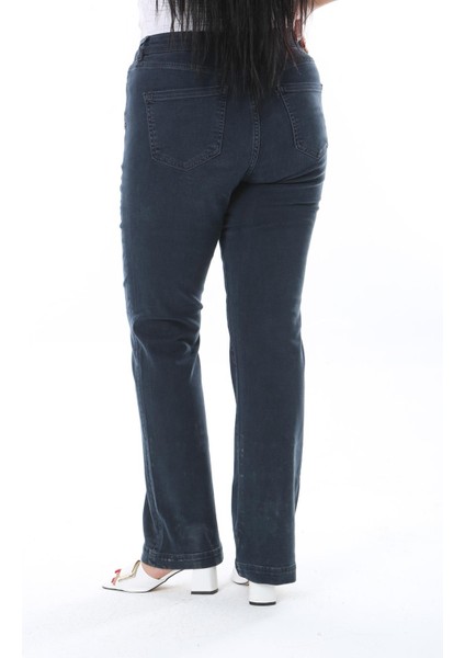 Kadın Büyük Beden Lacivert Yüksek Bel Likralı 5 Cep Kot Pantolon 65N38306 fırsatları