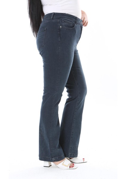 Kadın Büyük Beden Lacivert Yüksek Bel Likralı 5 Cep Kot Pantolon 65N38306 indirimleri