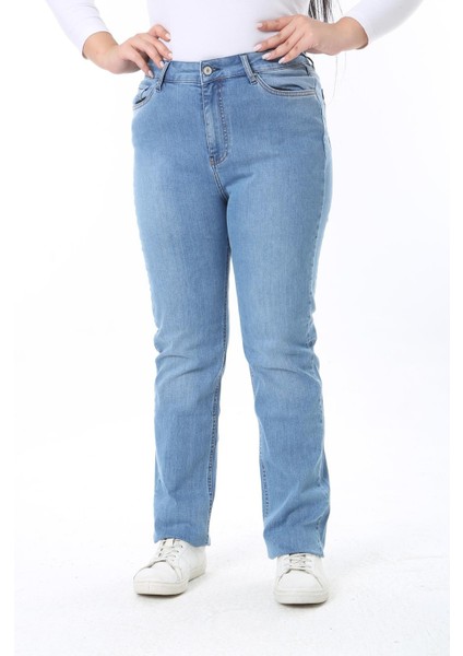 Kadın Büyük Beden Mavi Yüksek Bel 5 Cepli Likralı Kot Pantolon 65N38399 modelleri