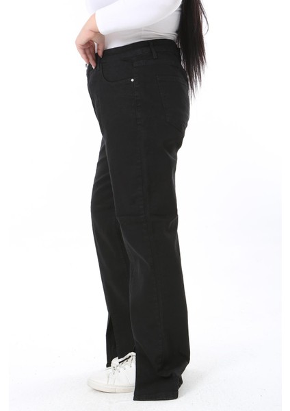 Kadın Büyük Beden Siyah Yırtmaç Detaylı Yüksek Bel 5 Cepli Likralı Kot Pantolon 65N38448 fiyatları