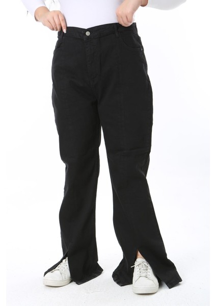 Kadın Büyük Beden Siyah Yırtmaç Detaylı Yüksek Bel 5 Cepli Likralı Kot Pantolon 65N38448 modelleri