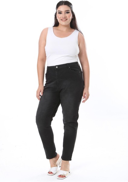 Kadın Büyük Beden Siyah Yüksek Bel Likralı Dar Paça 5 Cep Kot Pantolon 65N38307 fiyatları