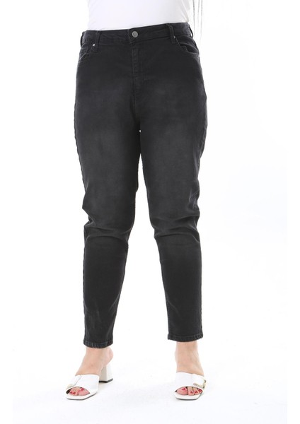 Kadın Büyük Beden Siyah Yüksek Bel Likralı Dar Paça 5 Cep Kot Pantolon 65N38307 modelleri