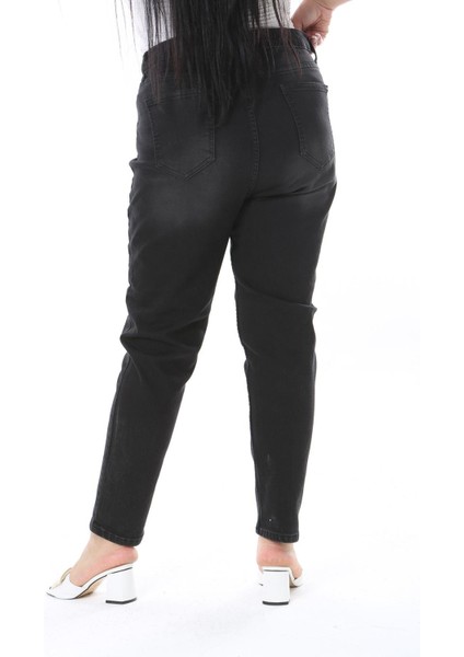 Kadın Büyük Beden Siyah Yüksek Bel Likralı Dar Paça 5 Cep Kot Pantolon 65N38307 fırsatları