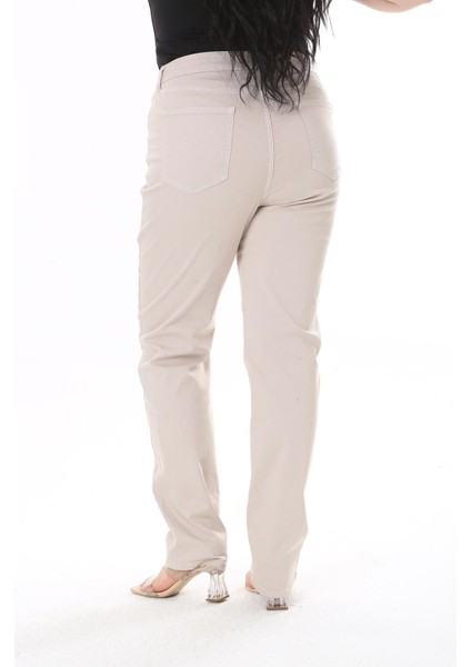 Kadın Büyük Beden Taş Yüksek Bel 5 Cepli Likralı Gabardin Pantolon 65N38731 fırsatları