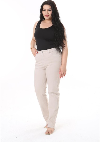 Kadın Büyük Beden Taş Yüksek Bel 5 Cepli Likralı Gabardin Pantolon 65N38731 indirimleri