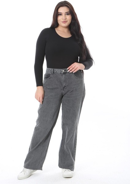 Kadın Büyük Beden Füme Yüksek Bel 5 Cepli Kot Pantolon 65N38727