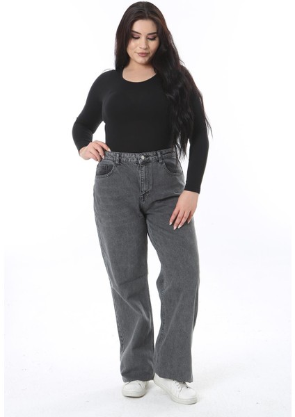 Kadın Büyük Beden Füme Yüksek Bel 5 Cepli Kot Pantolon 65N38727