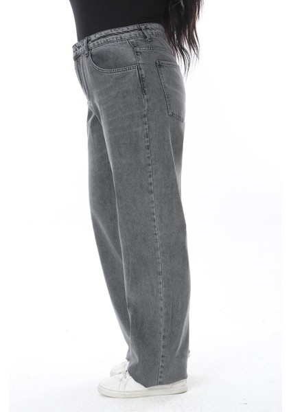 Kadın Büyük Beden Füme Yüksek Bel 5 Cepli Kot Pantolon 65N38727