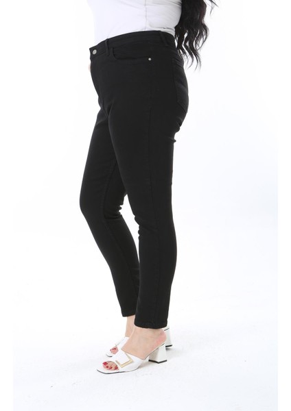 Kadın Büyük Beden Siyah Yüksek Bel 5 Cepli Likralı Dar Paça Pantolon 65N38712 modelleri