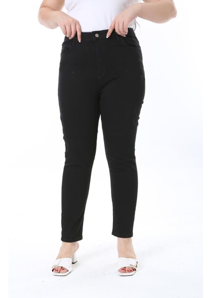 Kadın Büyük Beden Siyah Yüksek Bel 5 Cepli Likralı Dar Paça Pantolon 65N38712 fırsatları