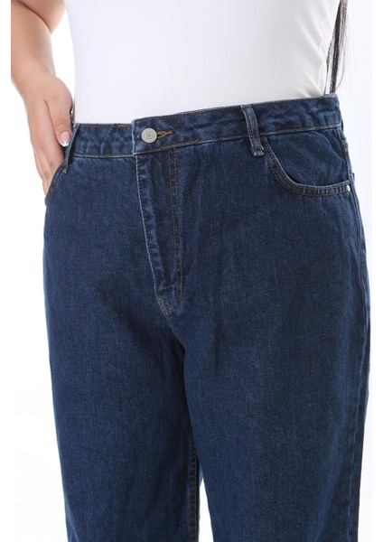 Kadın Büyük Beden Lacivert Yüksek Bel Geniş Paçalı Kot Pantolon 65N38298 indirimleri