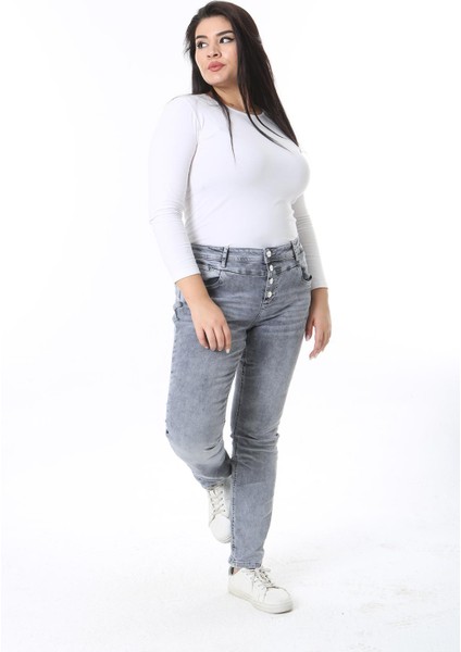 Kadın Büyük Beden Gri Yıkama Efektli 5 Cepli Likralı Kot Pantolon 65N38392 fiyatları