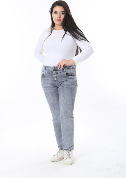 Kadın Büyük Beden Gri Yıkama Efektli 5 Cepli Likralı Kot Pantolon 65N38392 indirimleri