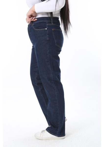 Kadın Büyük Beden Lacivert Yüksek Bel 5 Cepli Likralı Kot Pantolon 65N38388 modelleri