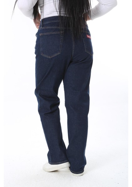 Kadın Büyük Beden Lacivert Yüksek Bel 5 Cepli Likralı Kot Pantolon 65N38388 fırsatları