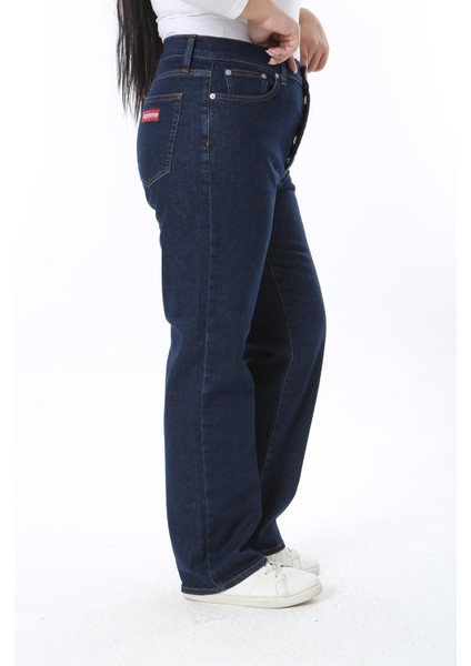 Kadın Büyük Beden Lacivert Yüksek Bel 5 Cepli Likralı Kot Pantolon 65N38388 indirimleri