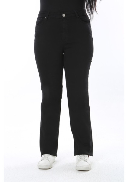 Kadın Büyük Beden Siyah Yüksek Bel Geniş Paçalı 5 Cep Likralı Kot Pantolon 65N38497 fiyatları