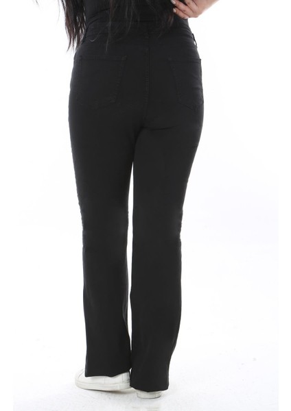 Kadın Büyük Beden Siyah Yüksek Bel Geniş Paçalı 5 Cep Likralı Kot Pantolon 65N38497 modelleri