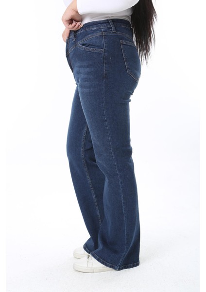 Kadın Büyük Beden Lacivert Yüksek Bel 5 Cepli Likralı Kot Pantolon 65N38409 indirimleri