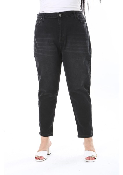 Kadın Büyük Beden Siyah Yüksek Bel Likralı 5 Cep Kot Pantolon 65N38305